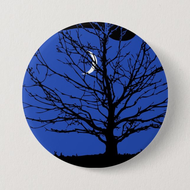 Moonscape in Cobalt Blue and Black Pinback Button (Front)