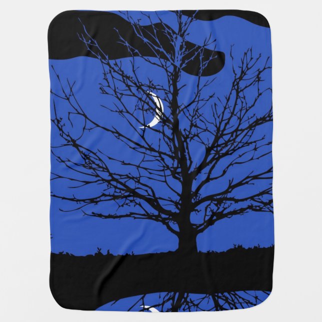 Moonscape in Cobalt Blue and Black Receiving Blanket (Front)