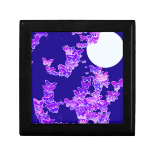 Moonscape with butterflies - lilac, dark blue gift box