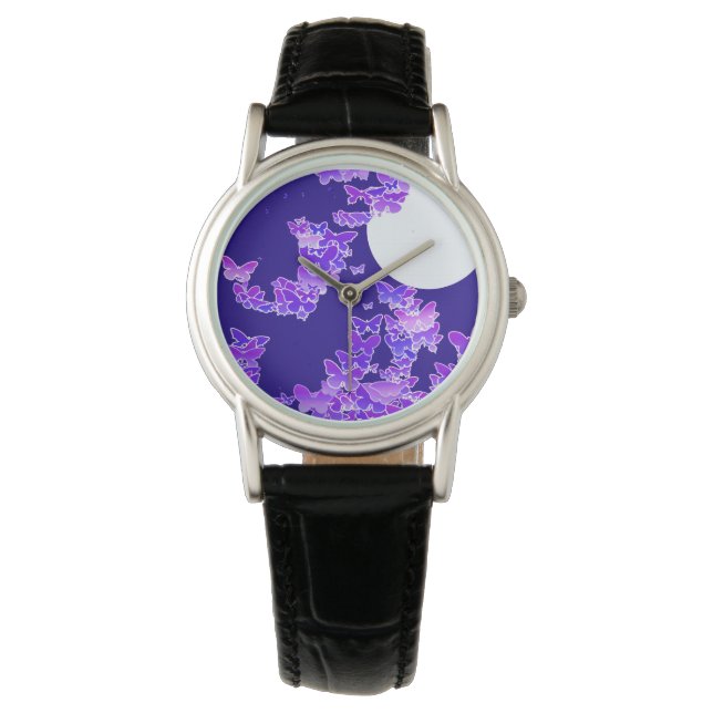 Moonscape with butterflies - lilac, dark blue watch (Front)