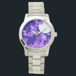 Moonscape with butterflies - lilac, dark blue watch<br><div class="desc">A flight of butterflies in shades of lilac,  lavender and orchid against a deep,  midnight blue sky / moonscape</div>