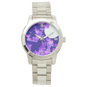 Moonscape with butterflies - lilac, dark blue watch