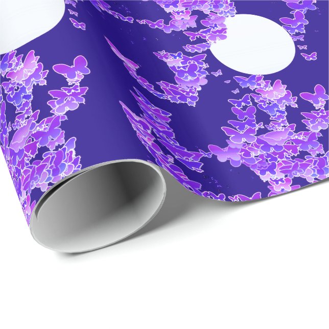 Moonscape with butterflies - lilac, dark blue wrapping paper (Roll Corner)