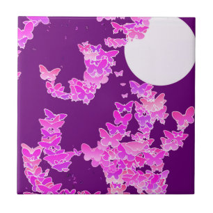 Moonscape with butterflies - orchid, amethyst ceramic tile