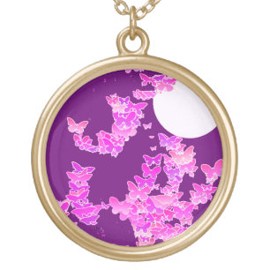 Moonscape with butterflies - orchid, amethyst gold plated necklace