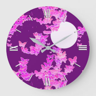 Moonscape with butterflies - orchid, amethyst large clock