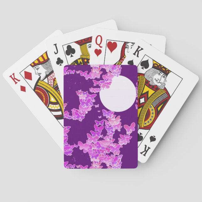 Moonscape with butterflies - orchid, amethyst poker cards (Back)