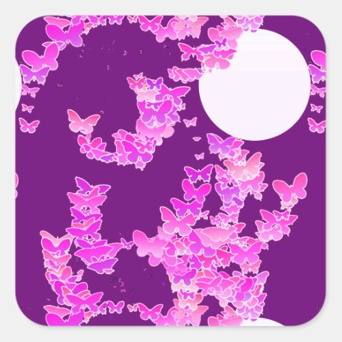 Moonscape with butterflies _ orchid amethyst square sticker