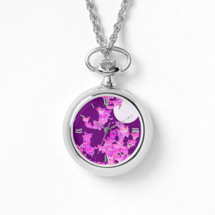 Moonscape with butterflies - orchid, amethyst watch