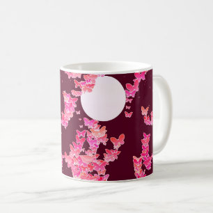 Moonscape with butterflies - pink, burgundy coffee mug