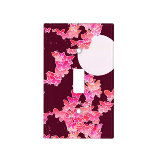 Moonscape with butterflies - pink, burgundy light switch cover
