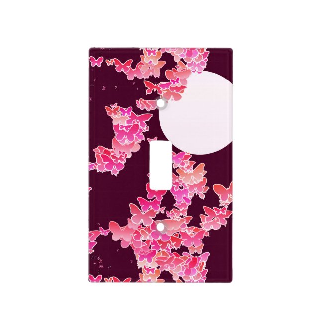 Moonscape with butterflies - pink, burgundy light switch cover (Front)