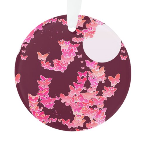 Moonscape with butterflies - pink, burgundy ornament