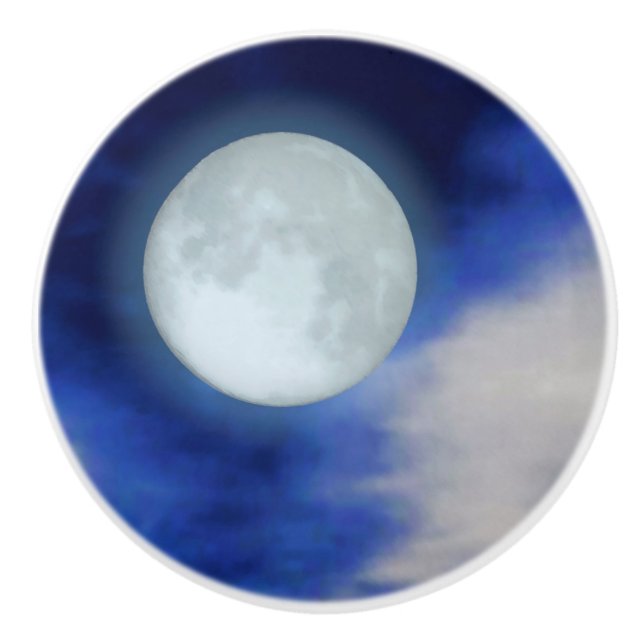 Moonscape with moonlit clouds ceramic knob (Front)