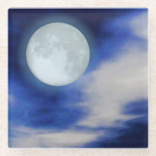 Moonscape with moonlit clouds glass coaster