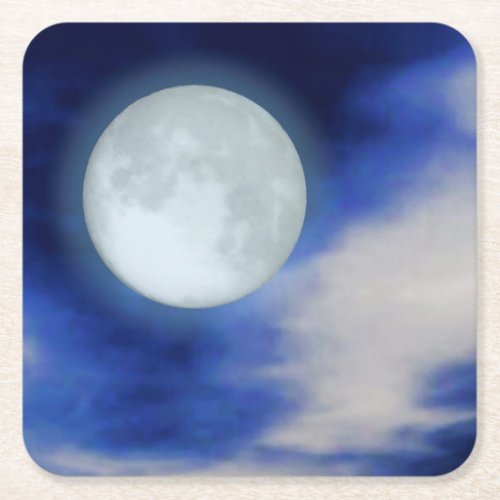 Moonscape with moonlit clouds square paper coaster