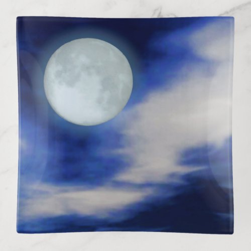 Moonscape with moonlit clouds trinket tray
