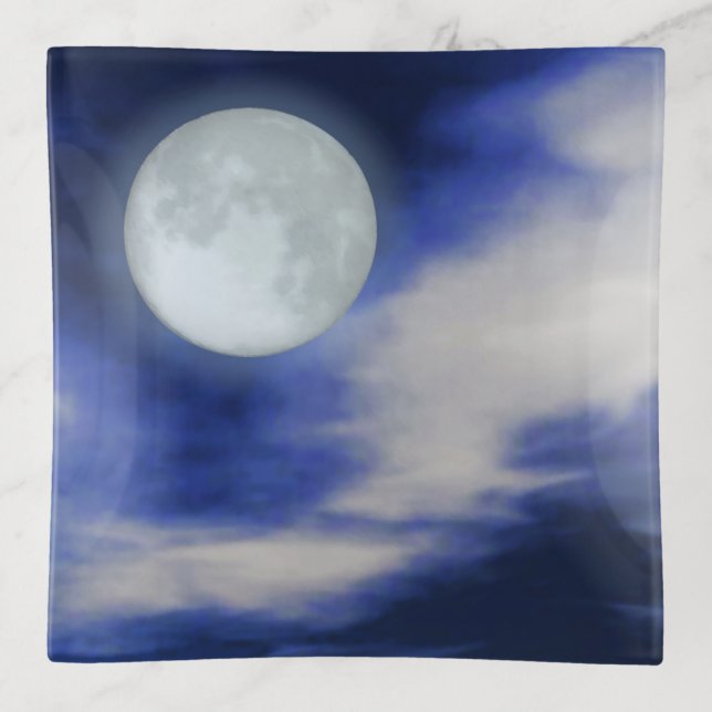 Moonscape with moonlit clouds trinket tray (Front)