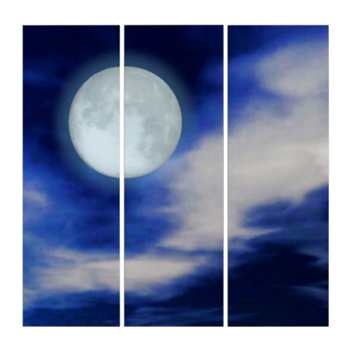 Moonscape with moonlit clouds triptych