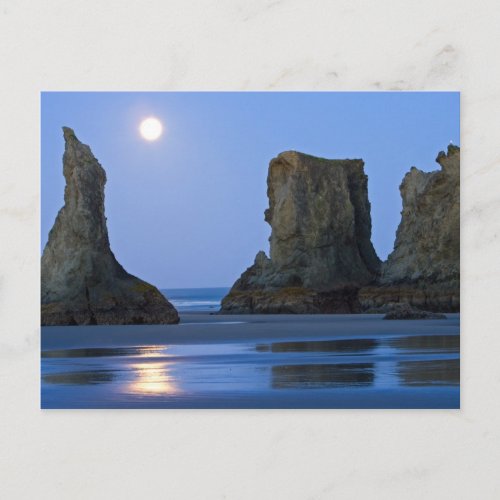 Moonset Bandon Beach Oregon Postcard