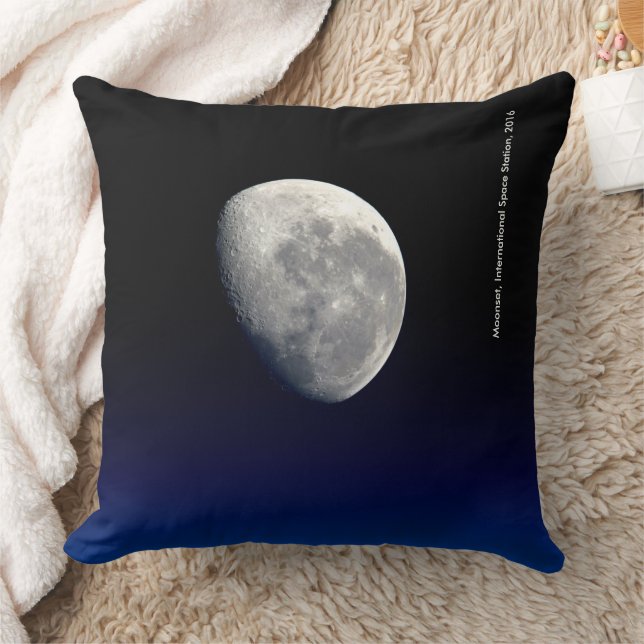 Moonset, International Space Station, 2016 Throw Pillow (Blanket)