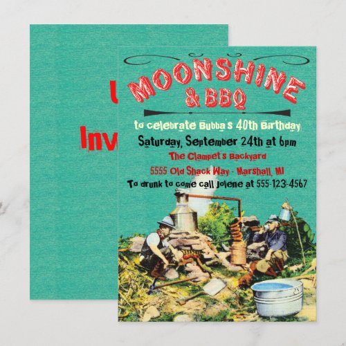 Moonshine and BBQ Party Invitations