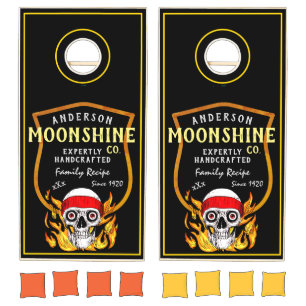 Moonshine Any Name Family Recipe Handcrafted Black Cornhole Set