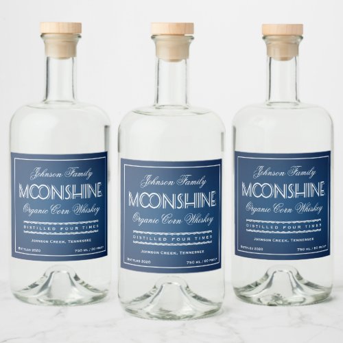 Moonshine Blue and White Liquor Bottle Label