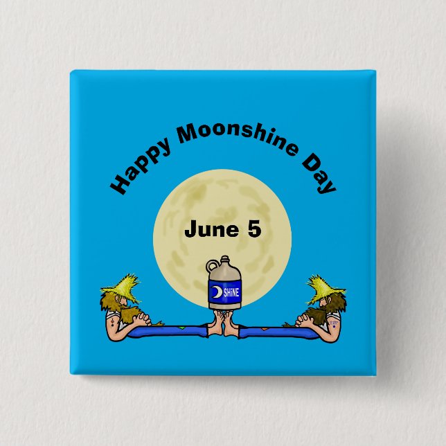 Moonshine Day Square Button with 2 Hillbillies (Front)