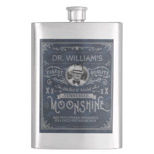 Moonshine Hillbilly Medicine Vintage Custom Blue Hip Flask