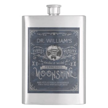 Moonshine Hillbilly Medicine Vintage Custom Blue Hip Flask by FunnyTShirtsAndMore at Zazzle