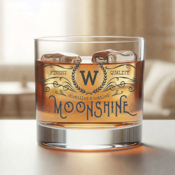 Moonshine Personalized Monogram Vintage Look Whiskey Glass by FunnyTShirtsAndMore at Zazzle