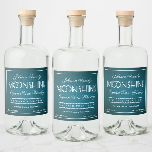 Moonshine Teal and White Liquor Bottle Label