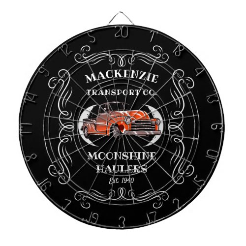 Moonshine Transport Any Name Scroll Skull Truck Dart Board