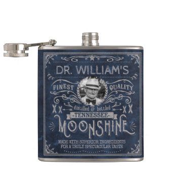 Moonshine Vintage Hillbilly Medicine Custom Blue Hip Flask by FunnyTShirtsAndMore at Zazzle
