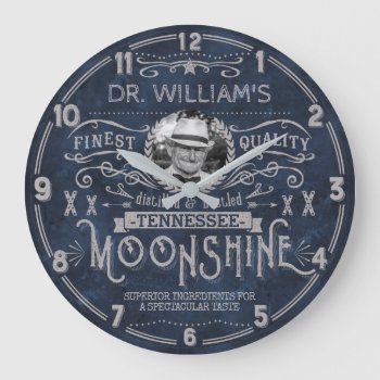 Moonshine Vintage Hillbilly Medicine Custom Blue Large Clock by FunnyTShirtsAndMore at Zazzle
