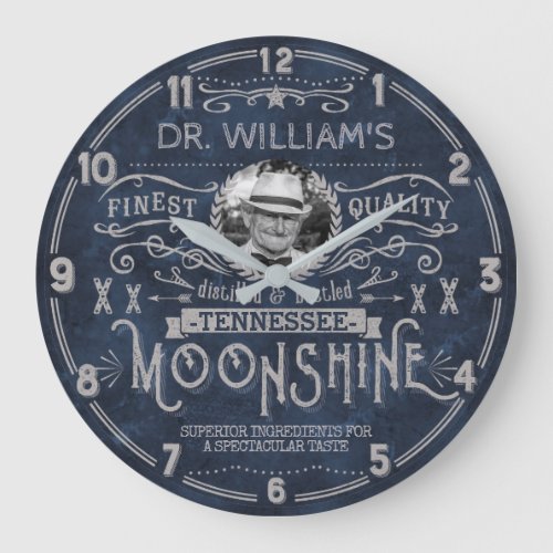 Moonshine Vintage Hillbilly Medicine Custom Blue Large Clock