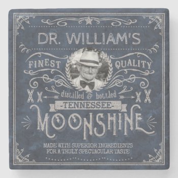 Moonshine Vintage Hillbilly Medicine Custom Blue Stone Coaster by FunnyTShirtsAndMore at Zazzle