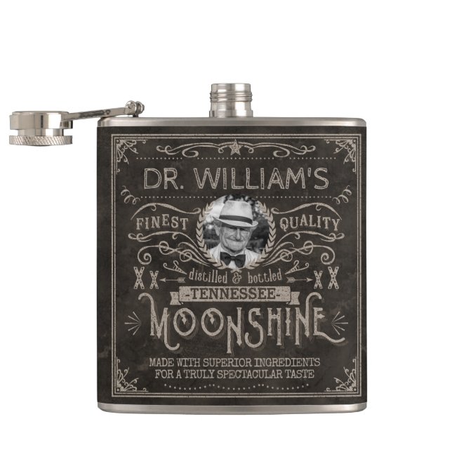 Moonshine Vintage Hillbilly Medicine Custom Brown Flask (Opened)