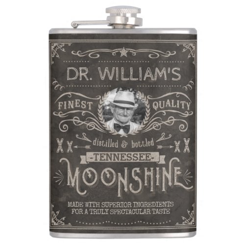 Moonshine Vintage Hillbilly Medicine Custom Brown Hip Flask