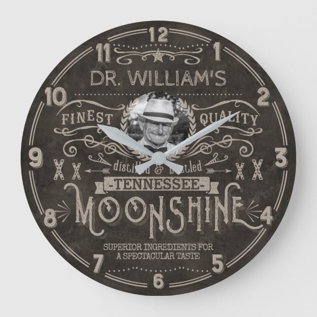 Moonshine Vintage Hillbilly Medicine Custom Brown Large Clock (Front)