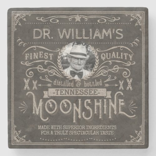 Moonshine Vintage Hillbilly Medicine Custom Brown Stone Coaster