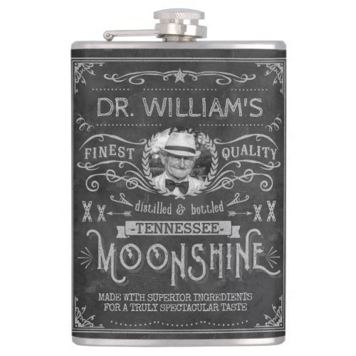 Moonshine Vintage Hillbilly Medicine Custom Gray Hip Flask