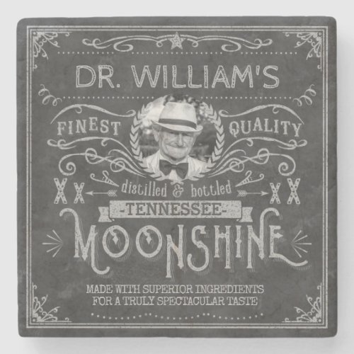 Moonshine Vintage Hillbilly Medicine Custom Gray Stone Coaster