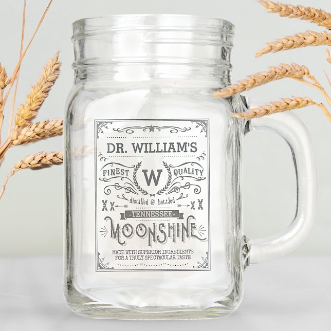 Moonshine Vintage Personalized Hooch Monogrammed Mason Jar