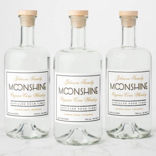 Moonshine Whiskey Black and Golden Liquor Bottle Label