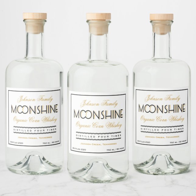 Moonshine Whiskey Black and Golden Liquor Bottle Label (Bottles)
