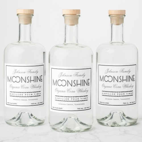 Moonshine Whiskey Black and Grey Liquor Bottle Label