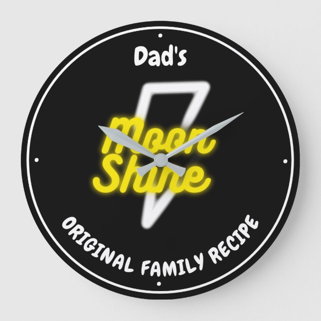 Moonshine White Lightning Neon Effect Name Large Clock (Front)