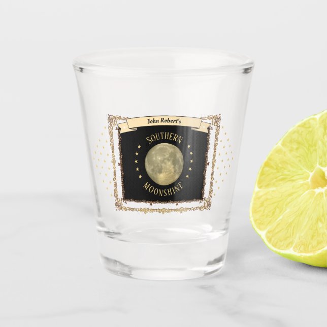 Moonshine with your name or initials shot glass (Front)